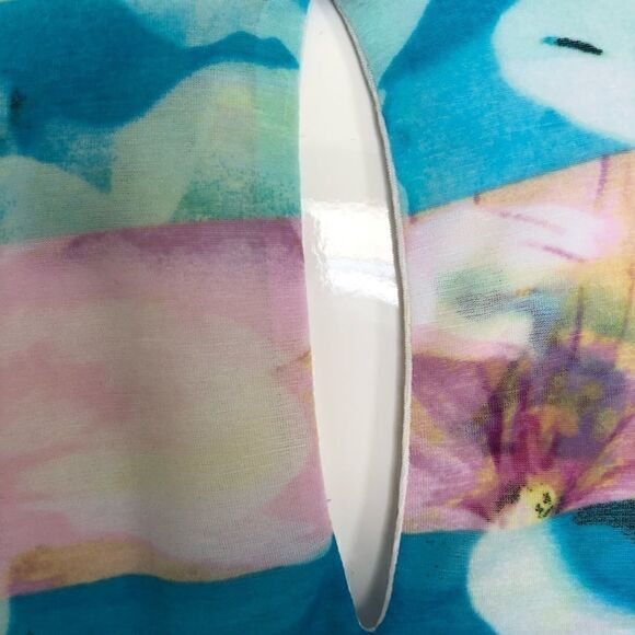 Worthington size Large multi colored watercolor look sheer overlay top - Picture 2 of 10